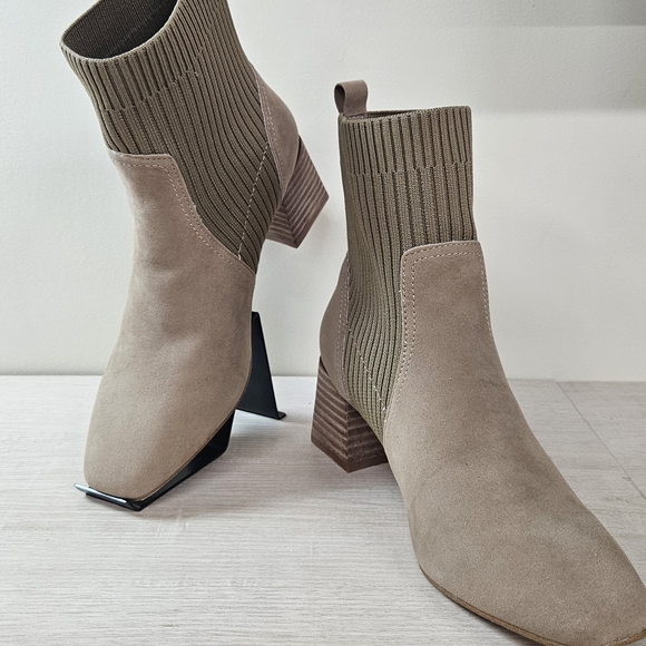 Oasis Society | Geraldine Taupe Sock Bootie with Chunky Heel - Picture 3 of 6